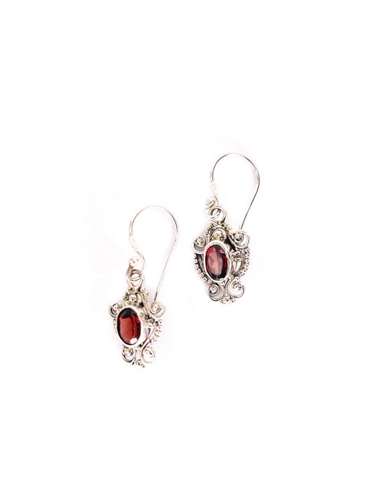 Oval garnet silver drop earrings