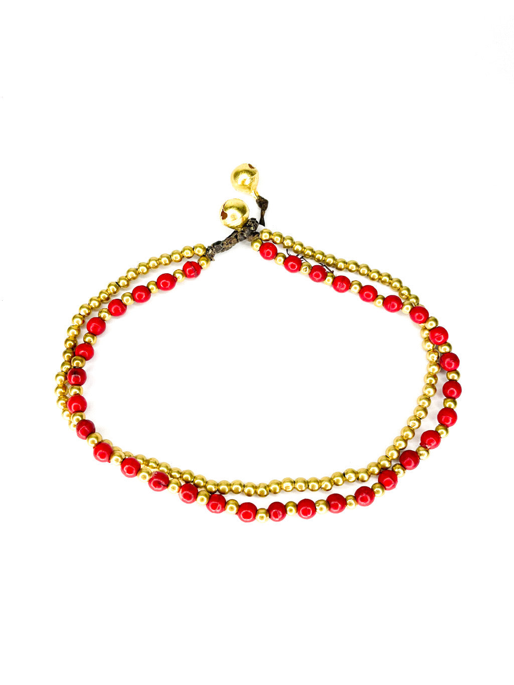 Stone and brass double stranded beaded anklet - various colours