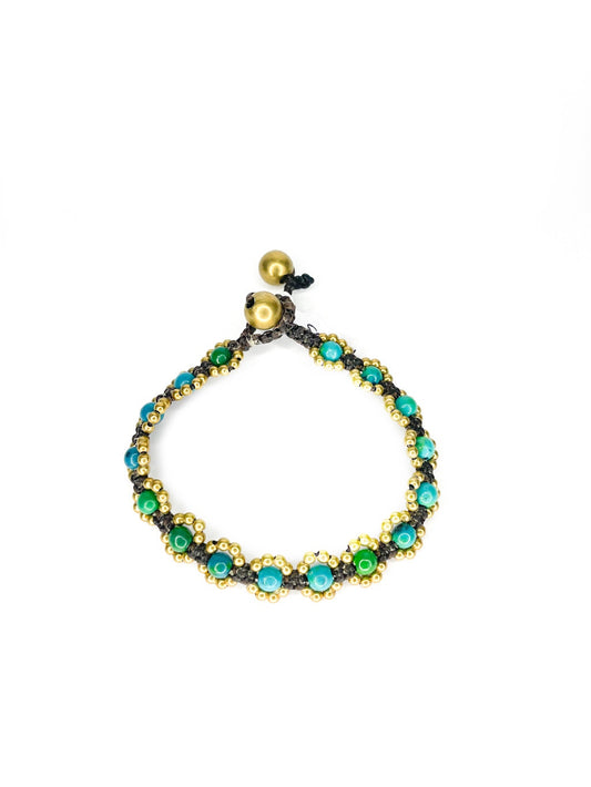 Flower stone and brass beaded bracelet - various colours