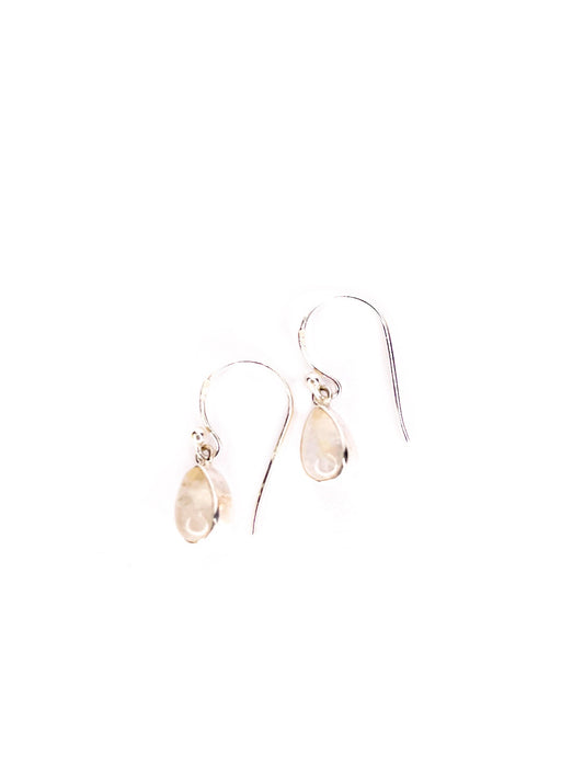Rainbow moon stone silver drop earrings