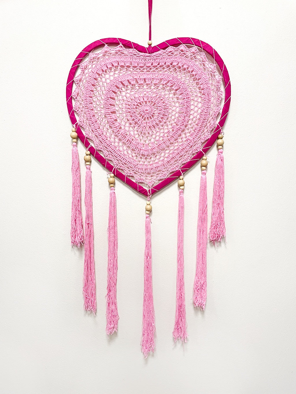 Heart shaped crochet dreamcatcher - width 46cm - various colours