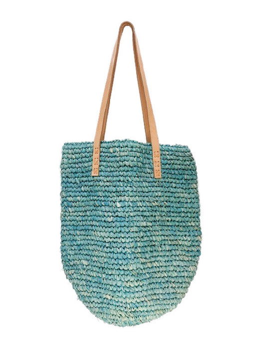 Rafia bag with leather straps
