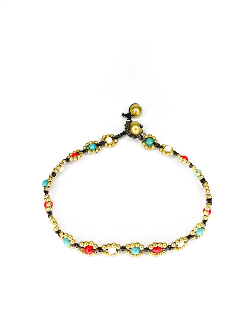 Flower stone and brass beaded anklet - various colours