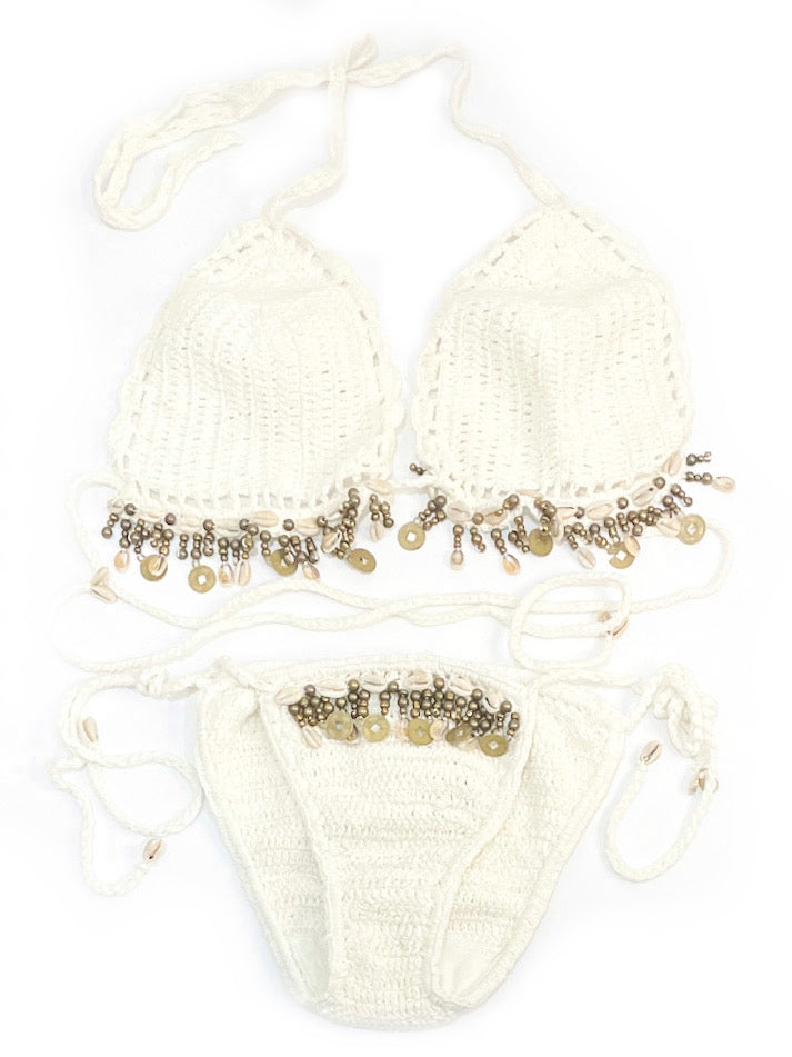 Cowry shell & coins crochet bikini - various colours