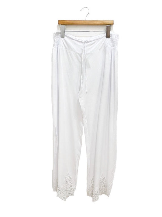 Long pant with anglaise lace hem detail - various colours