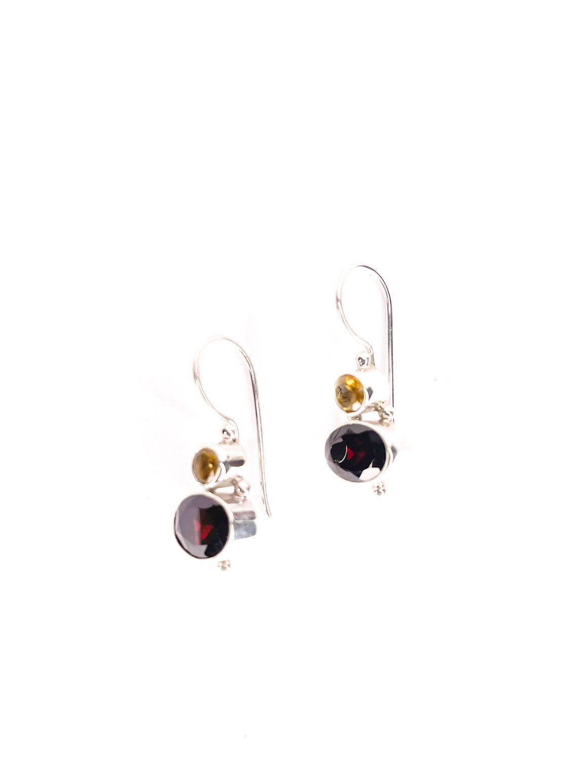 Citrine & garnet silver drop earrings