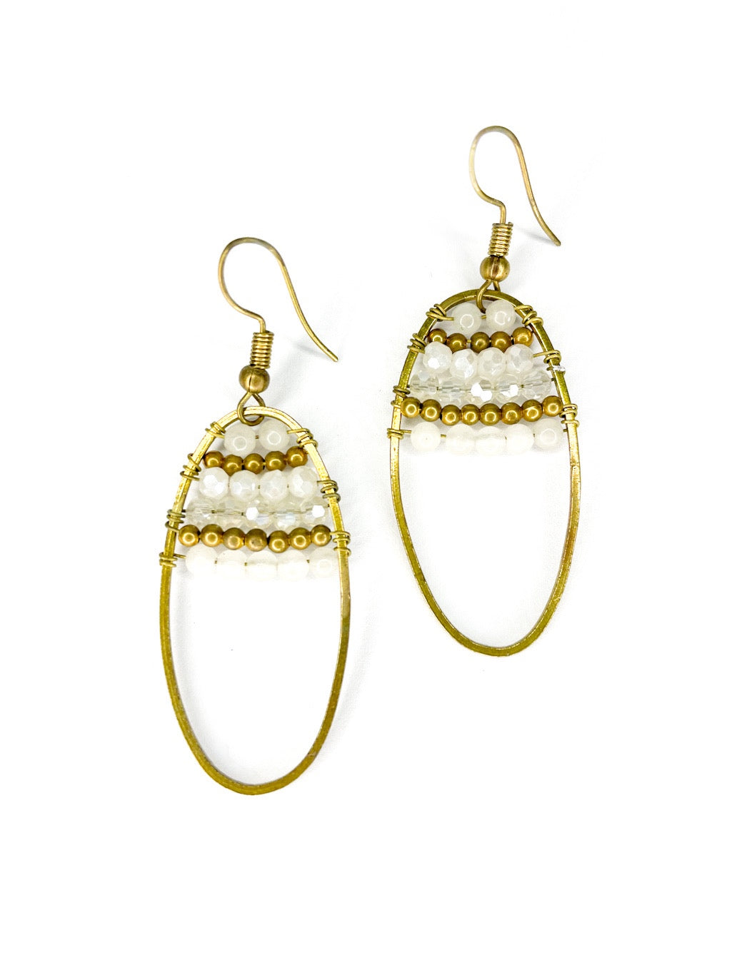 Oval brass and beaded earrings - various colours