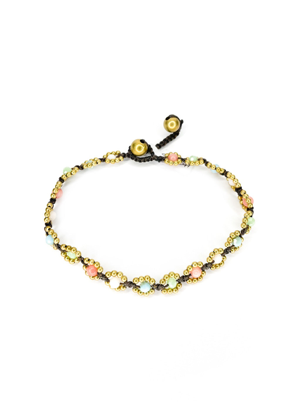 Flower stone and brass beaded anklet - various colours