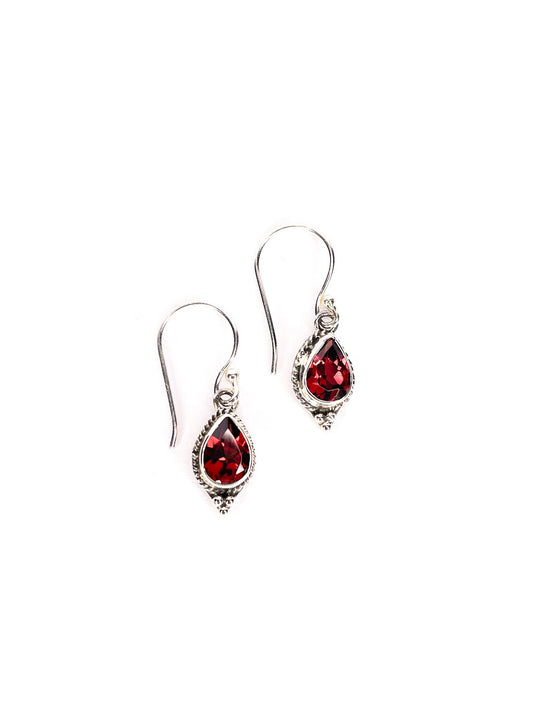 Garnet silver drop earrings