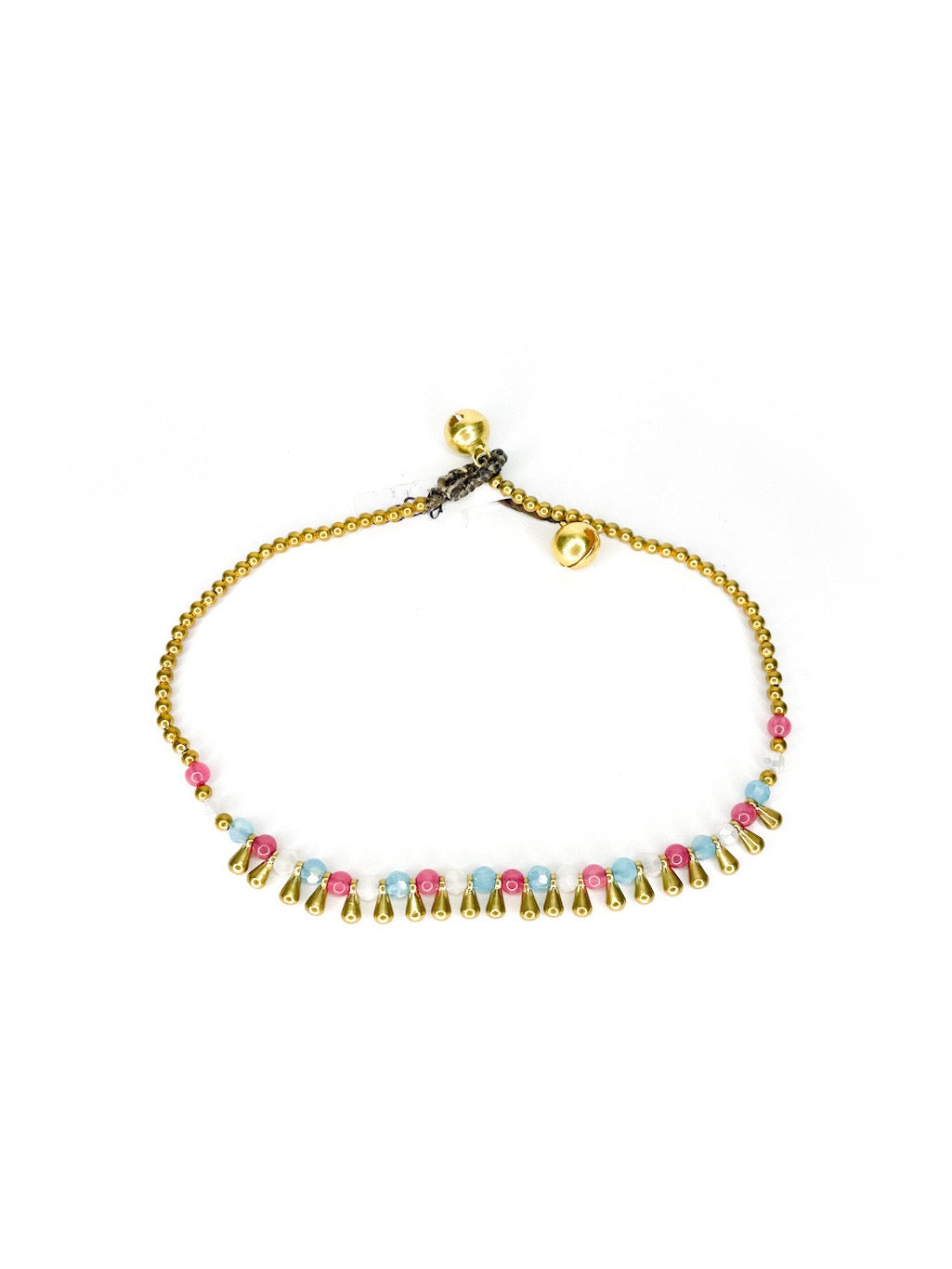 Stone and raindrop brass beaded anklet - various colours