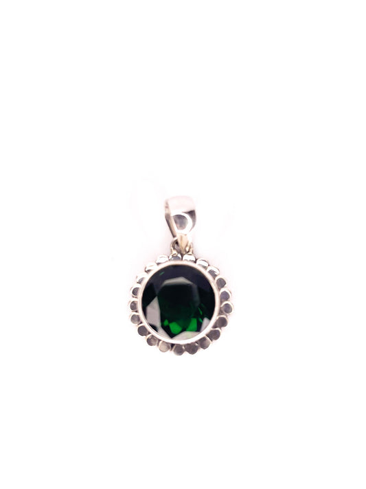 Green garnet faceted silver pendant