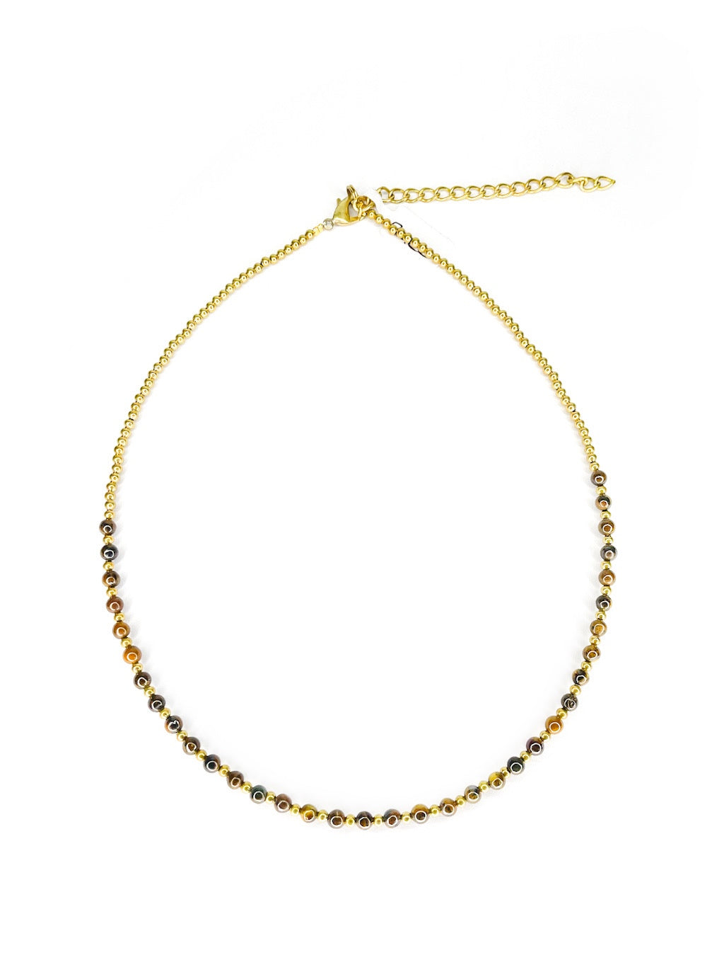 Stone and brass beaded necklace - various colours