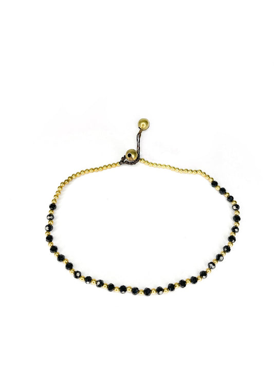 Faceted stone and brass beaded bracelet - various colours