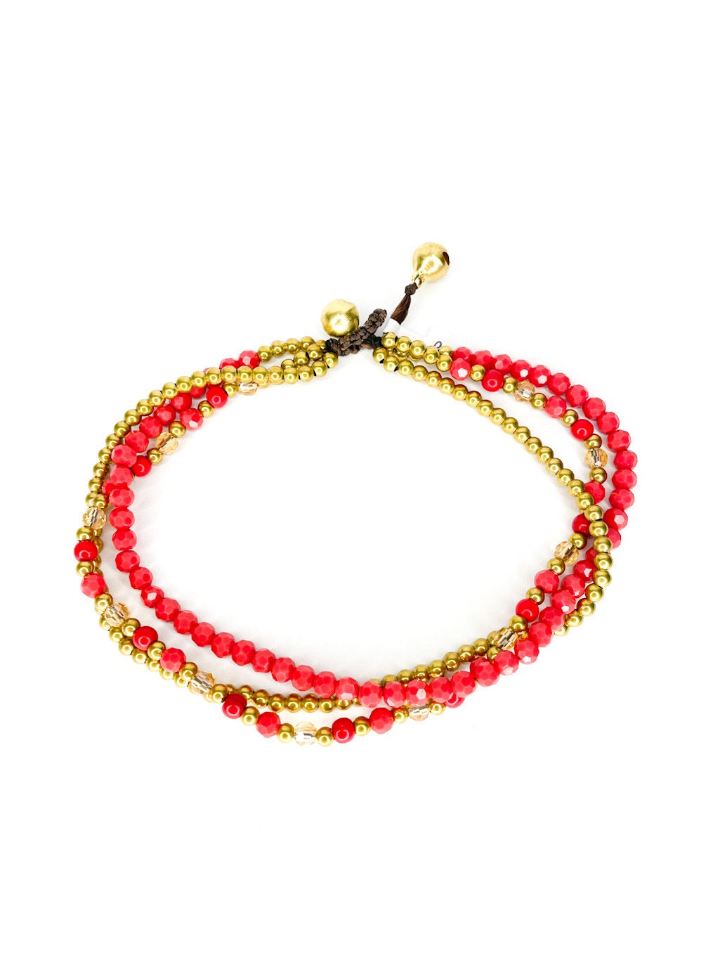 Three strand stone and brass beaded anklet - various colours