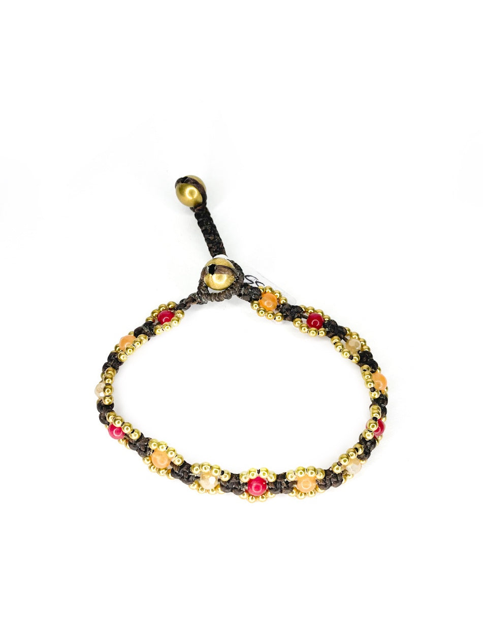 Flower stone and brass beaded bracelet - various colours