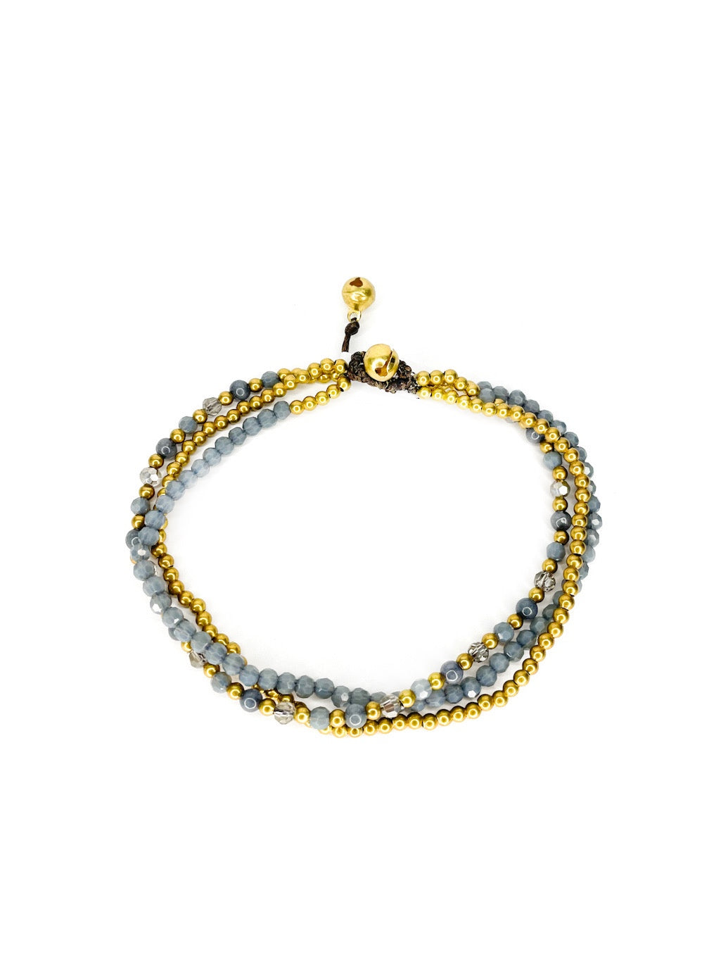 Three strand stone and brass beaded anklet - various colours