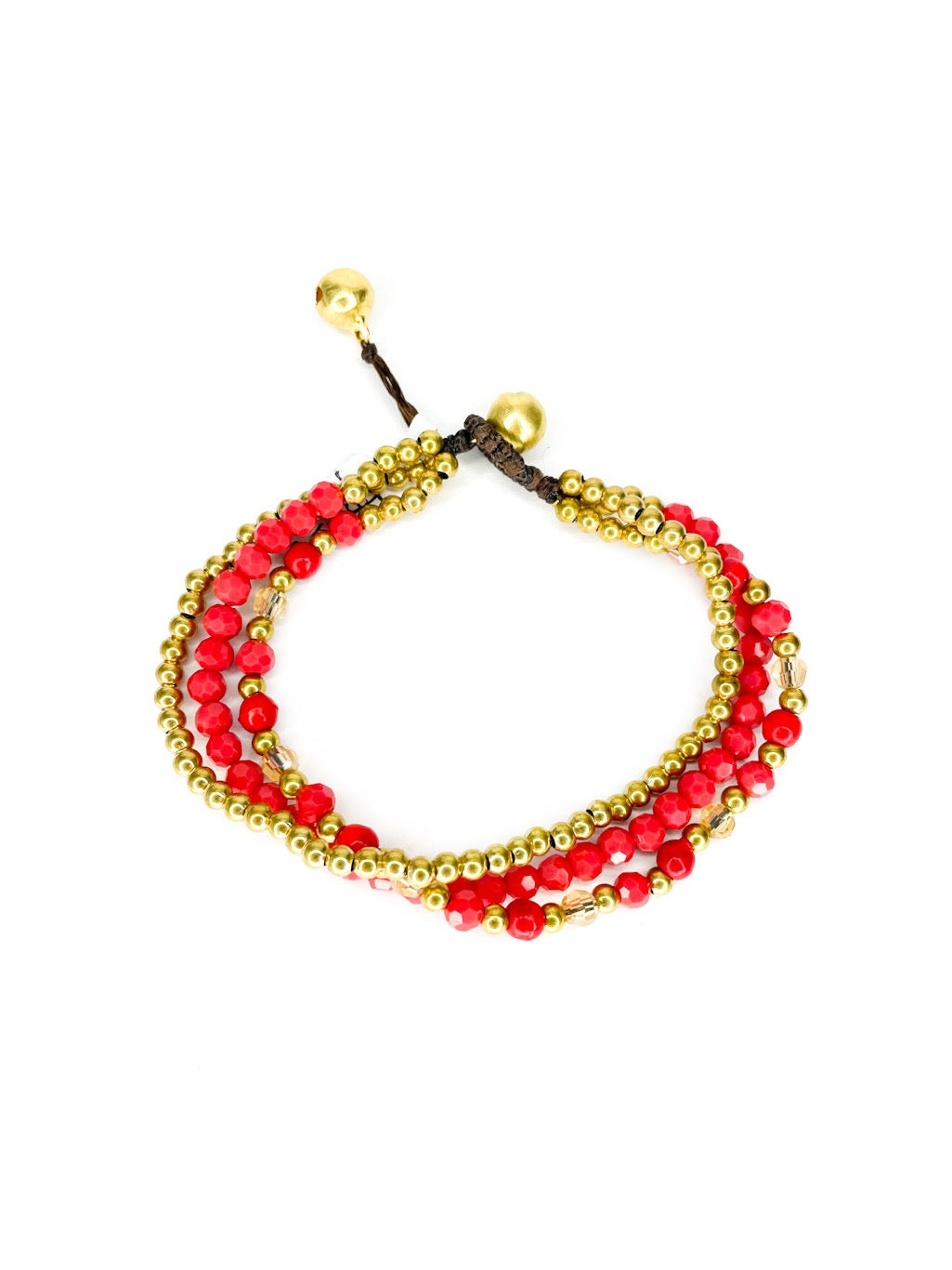 Three strand stone and brass beaded bracelet - various bracelet