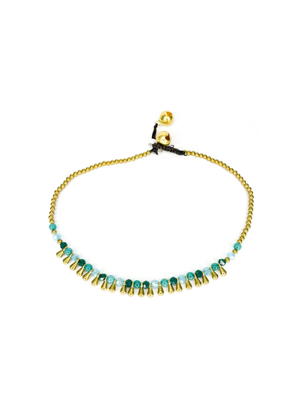 Stone and raindrop brass beaded anklet - various colours