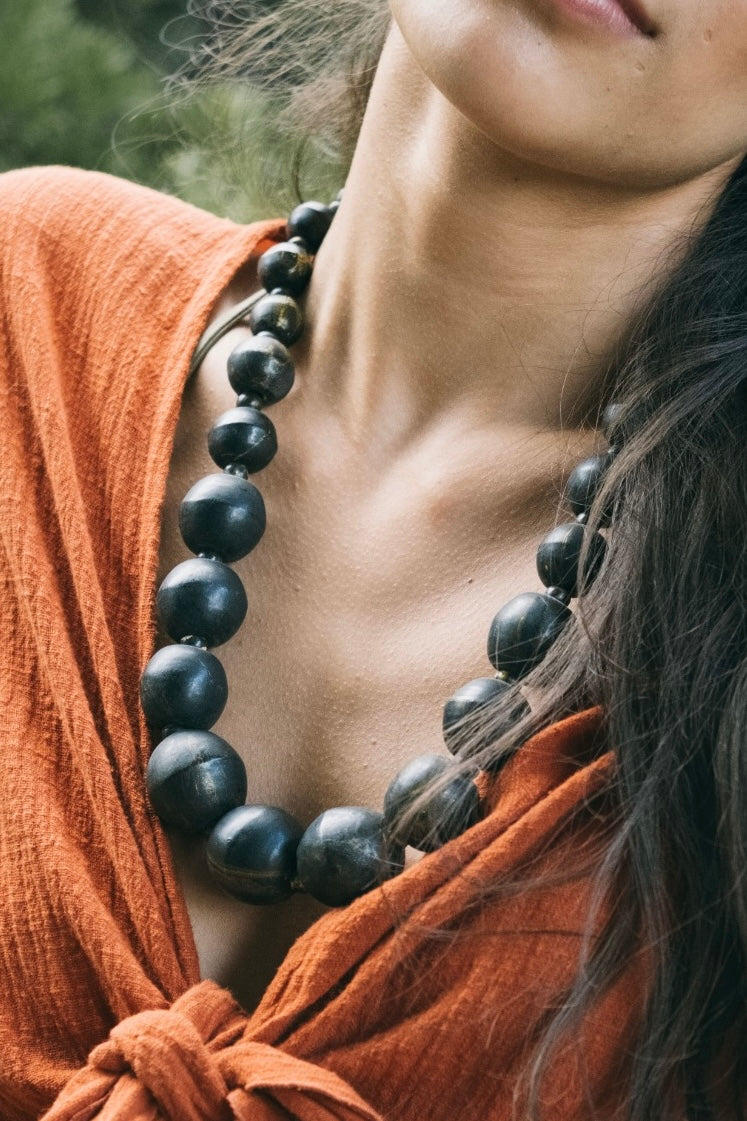 Wooden large beaded necklace