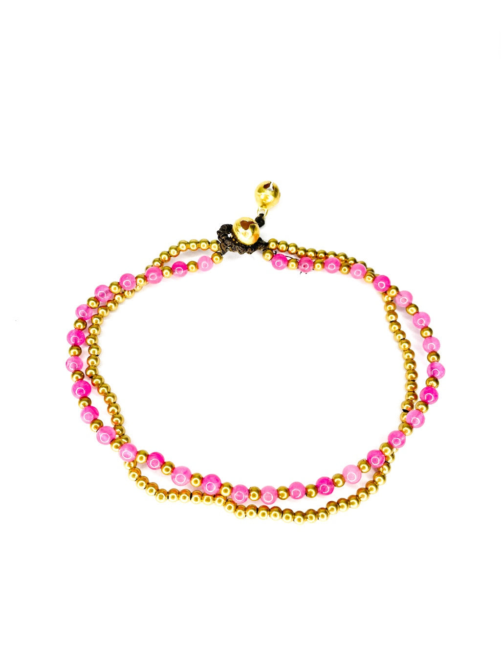 Stone and brass double stranded beaded anklet - various colours