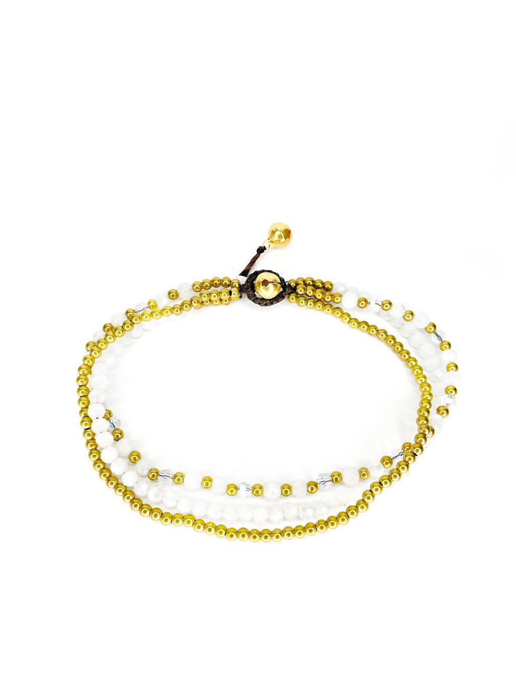 Three strand stone and brass beaded anklet - various colours