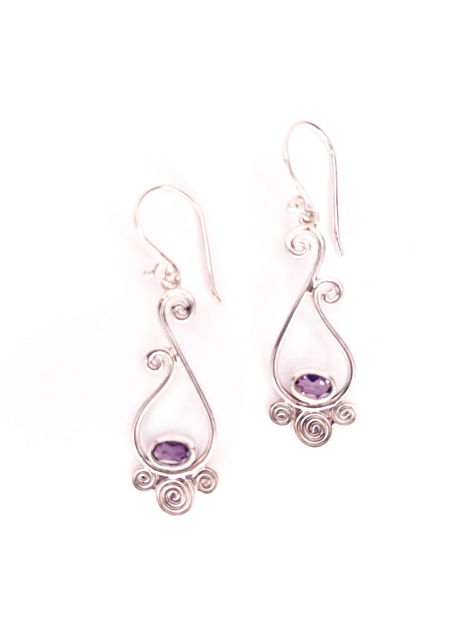 Oval amethyst silver drop earrings