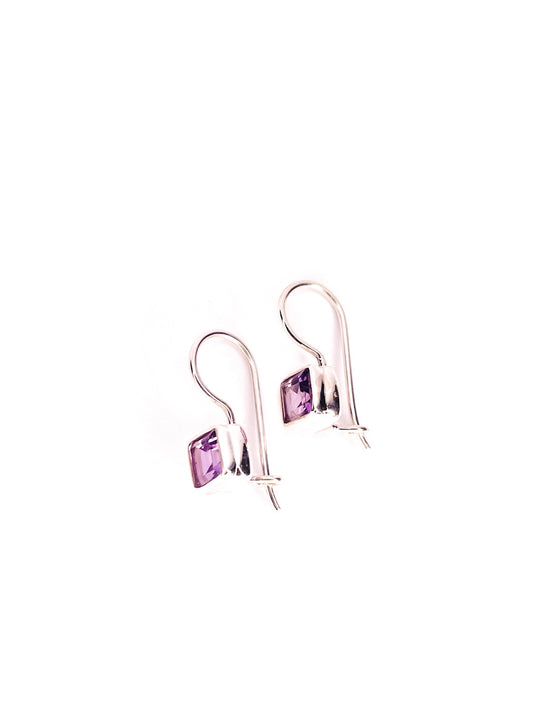 Square amethyst silver earrings