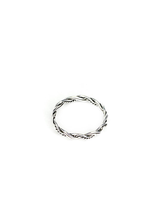 Plaited silver ring with twist detail