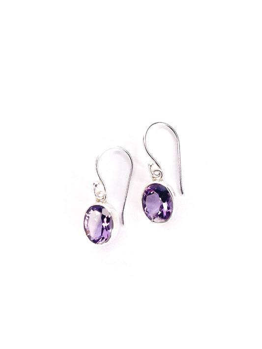 Amethyst faceted silver drop earrings