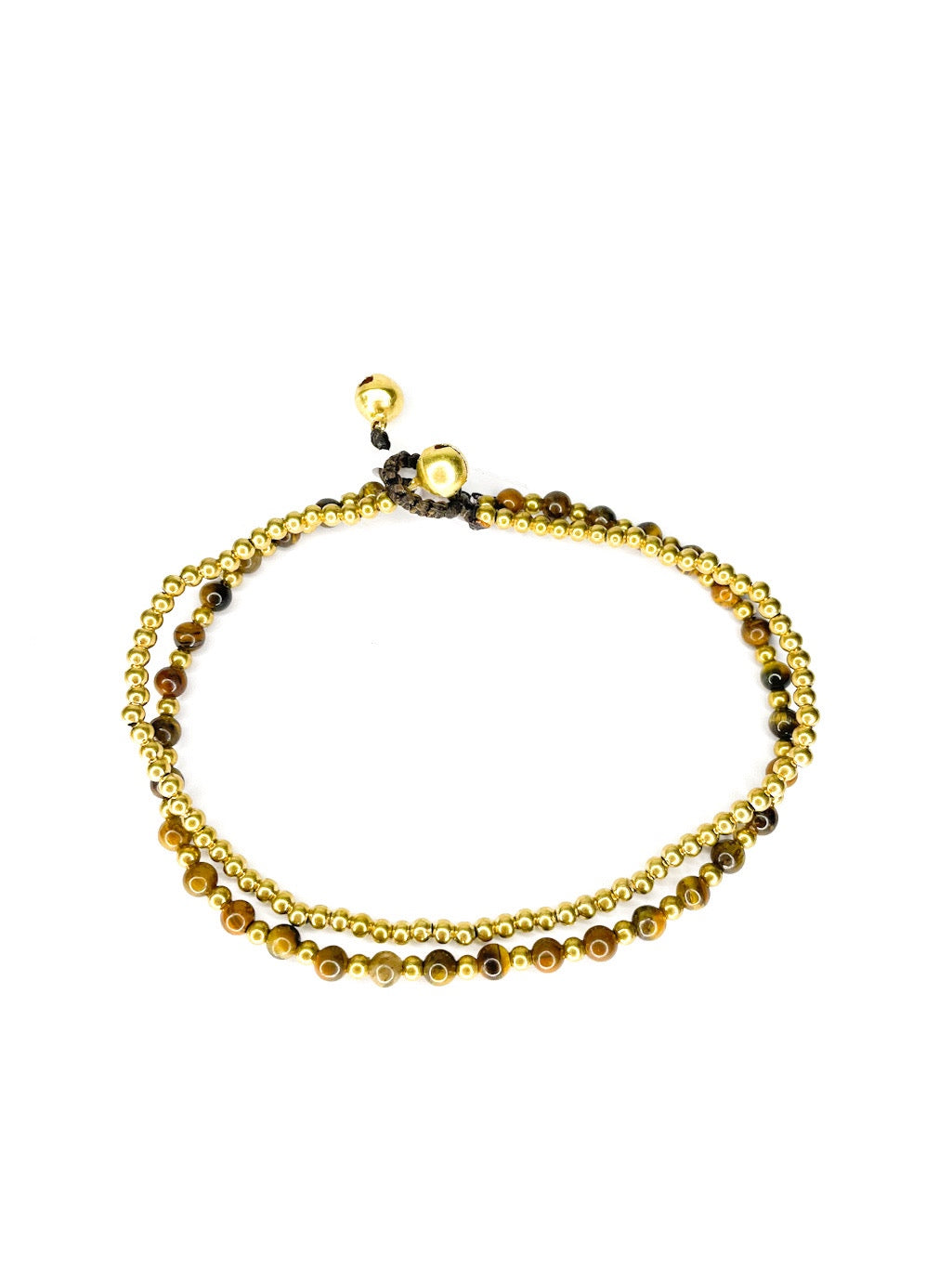 Stone and brass double stranded beaded anklet - various colours