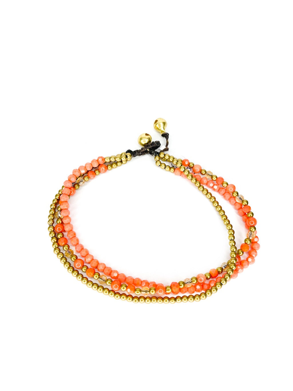 Three strand stone and brass beaded anklet - various colours
