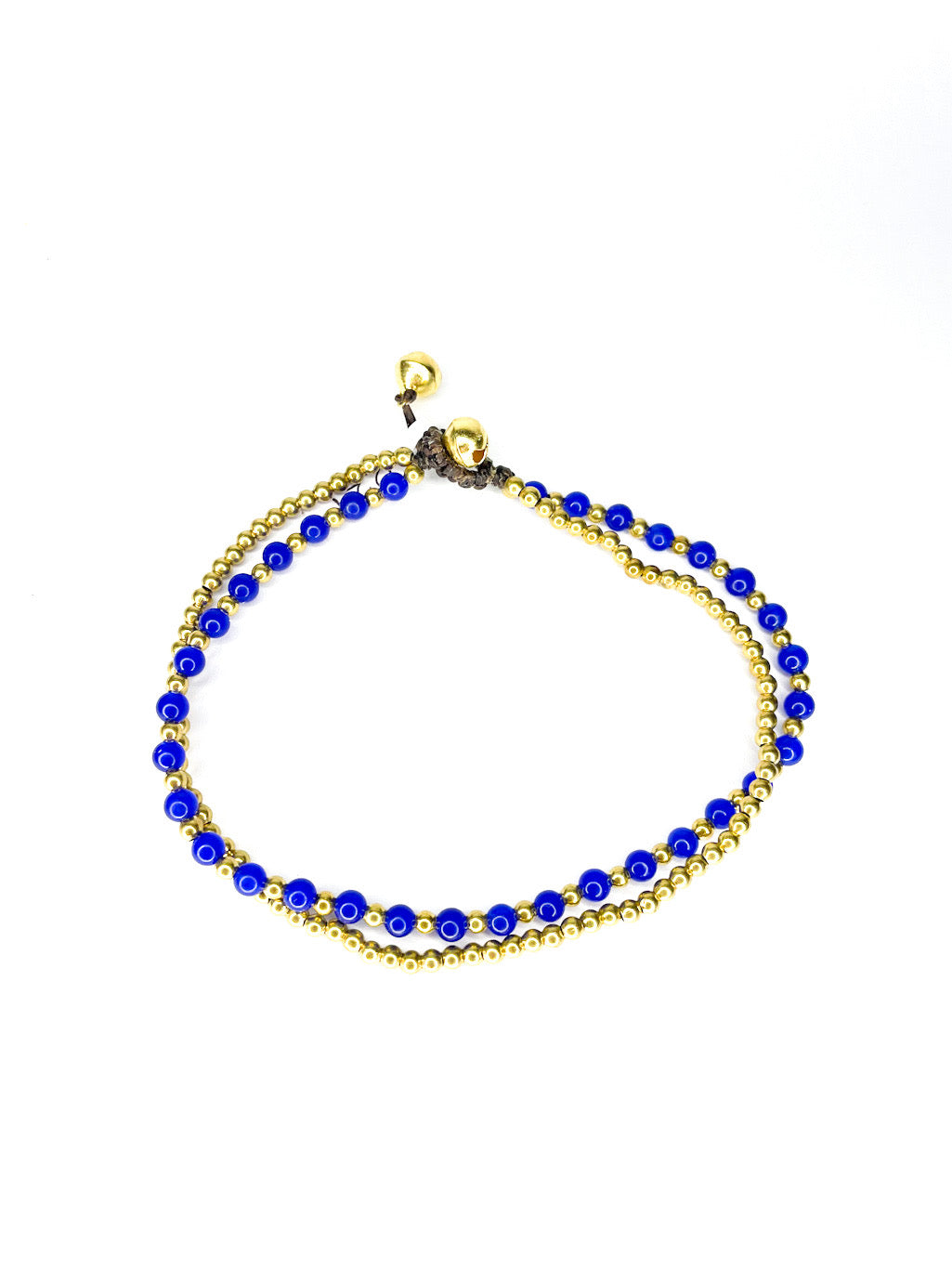 Stone and brass double stranded beaded anklet - various colours