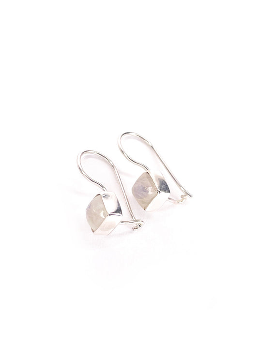 Square moon stone silver drop earrings