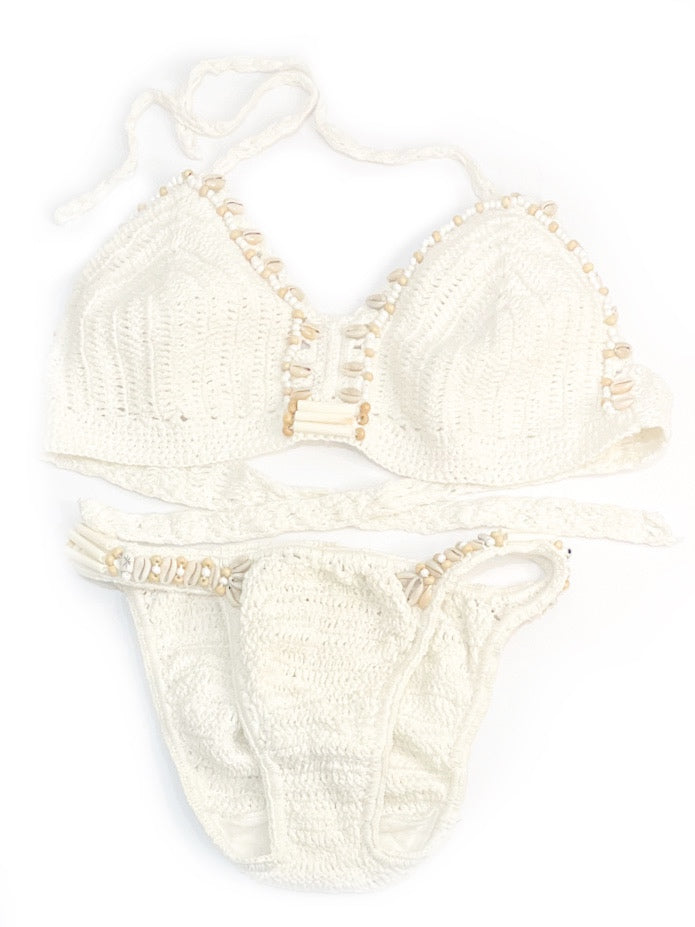 Cowry shell & beaded crochet bikini - various colours