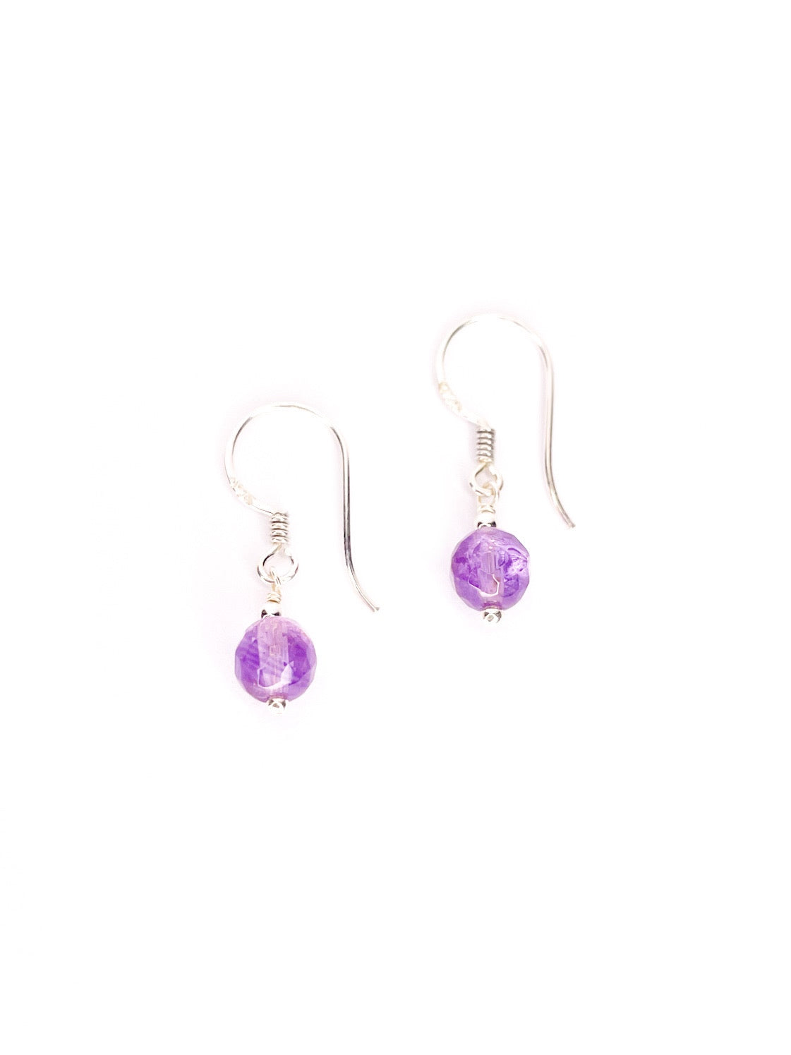 Faceted amethyst silver drop earrings