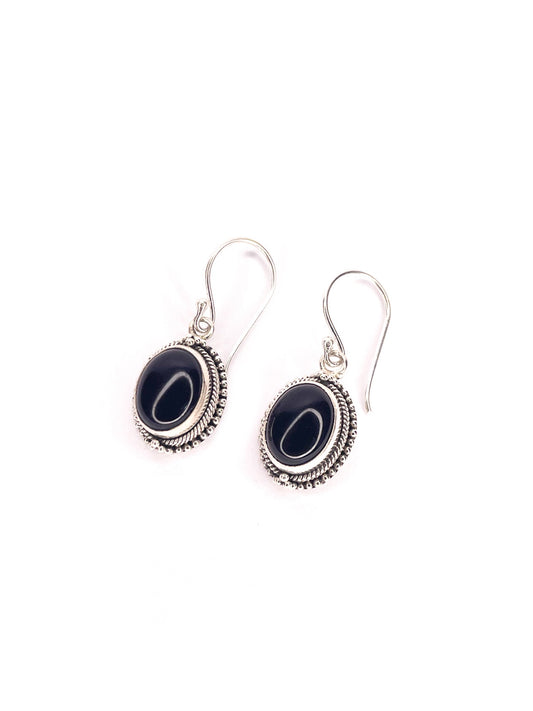Onyx silver drop earrings