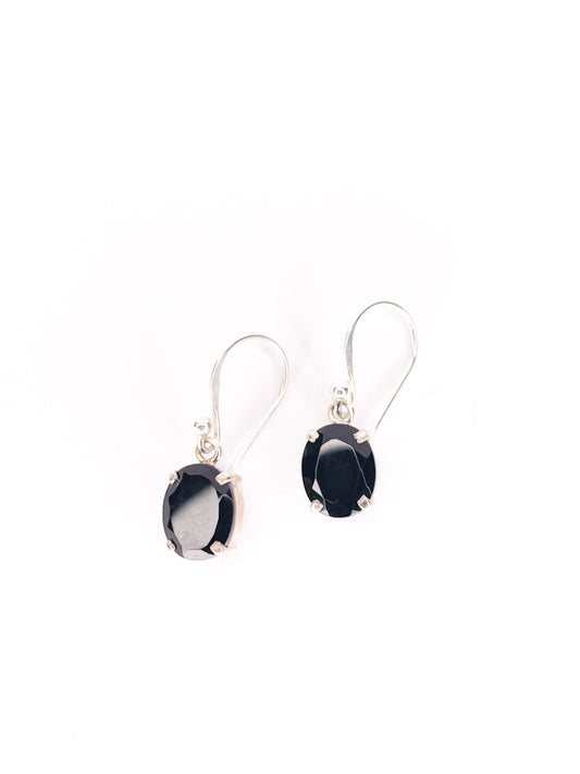 Onyx faceted silver drop earrings