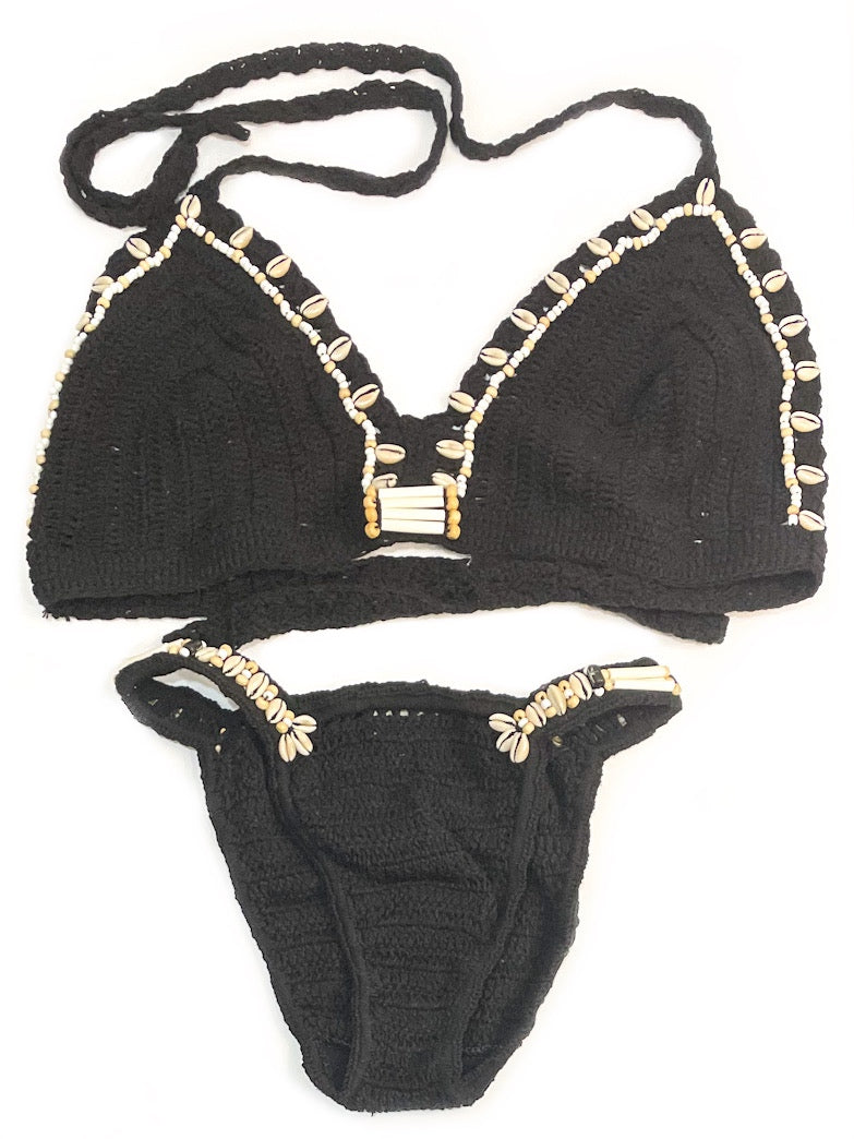 Cowry shell & beaded crochet bikini - various colours