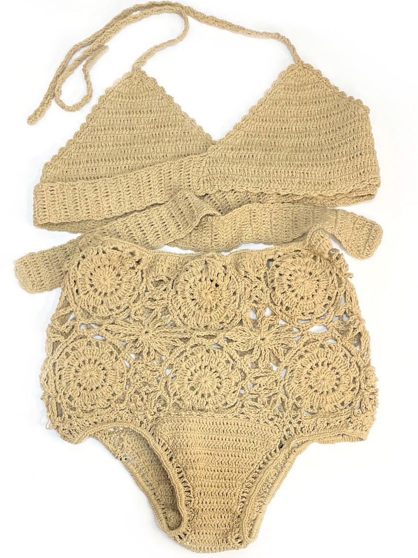 Crochet bikini with high waisted bottom - various colours