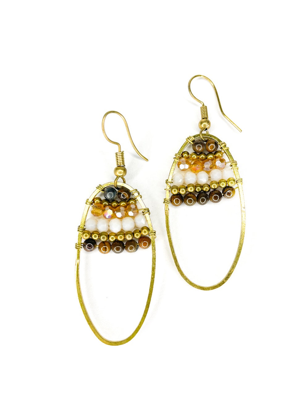 Oval brass and beaded earrings - various colours