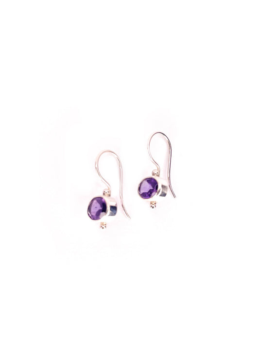 Oval faceted amethyst silver drop earrings