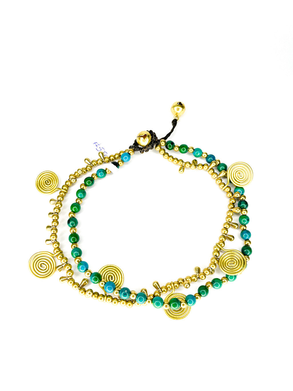 Stone and brass beaded double strand anklet with spiral detail - various colours