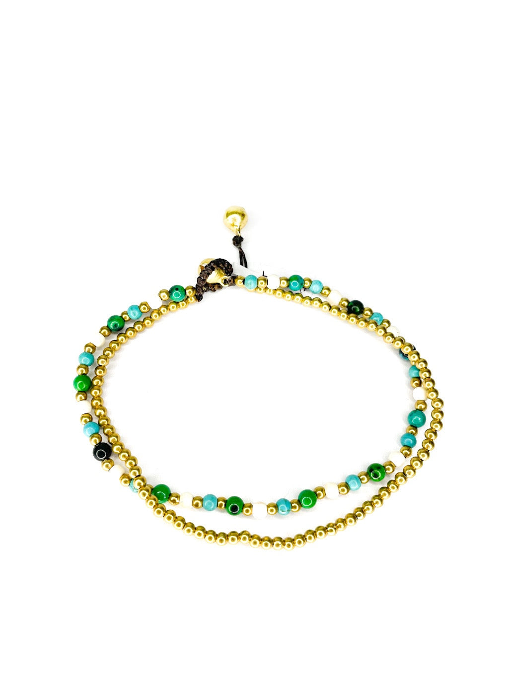 Stone and brass double stranded beaded anklet - various colours