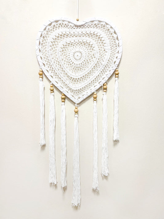 Heart shaped crochet dreamcatcher - width 46cm - various colours