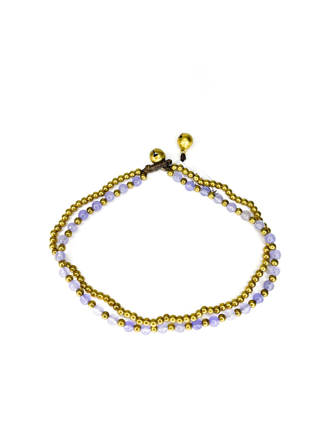 Stone and brass double stranded beaded anklet - various colours