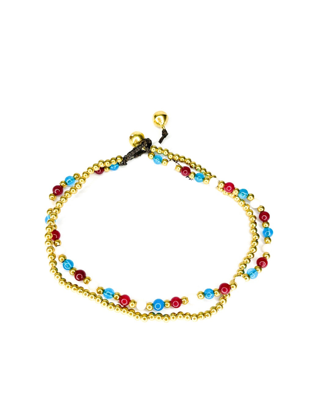 Stone and brass double stranded beaded anklet - various colours