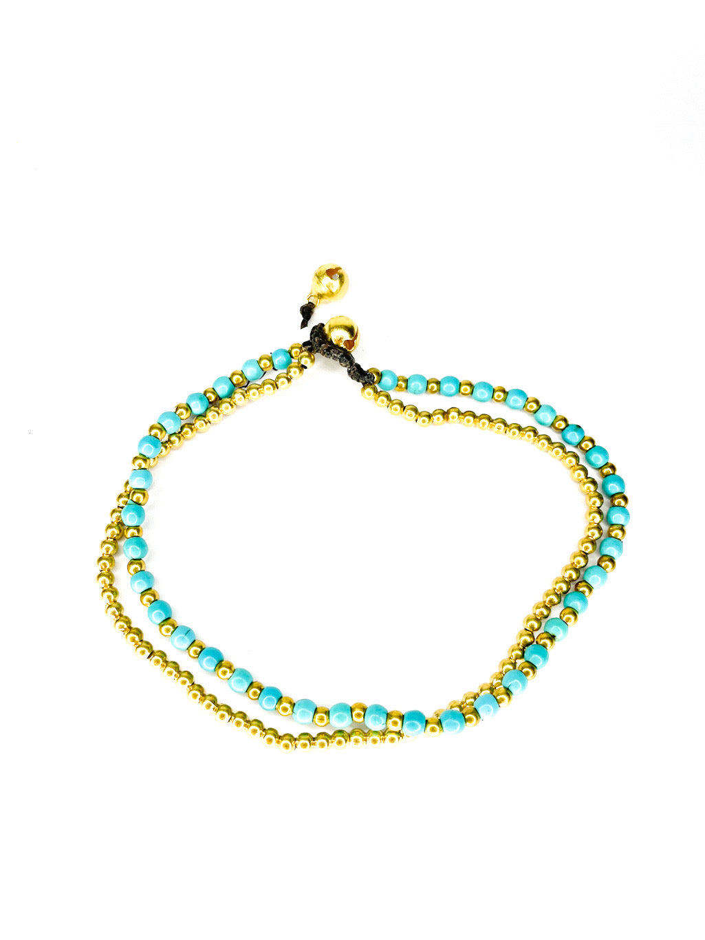 Stone and brass double stranded beaded anklet - various colours