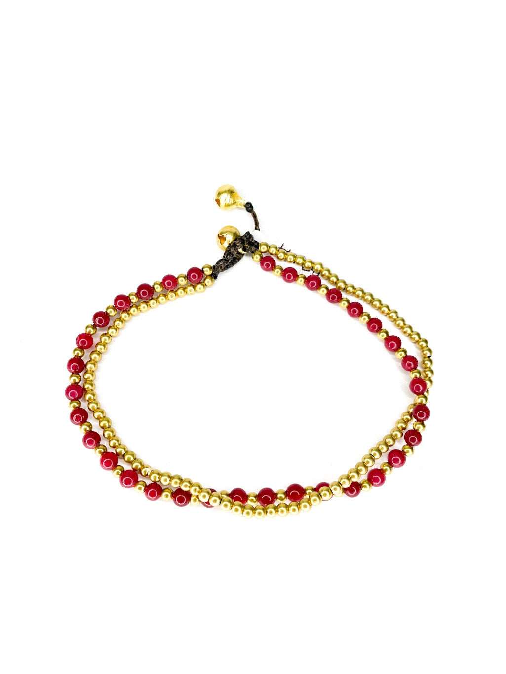 Stone and brass double stranded beaded anklet - various colours