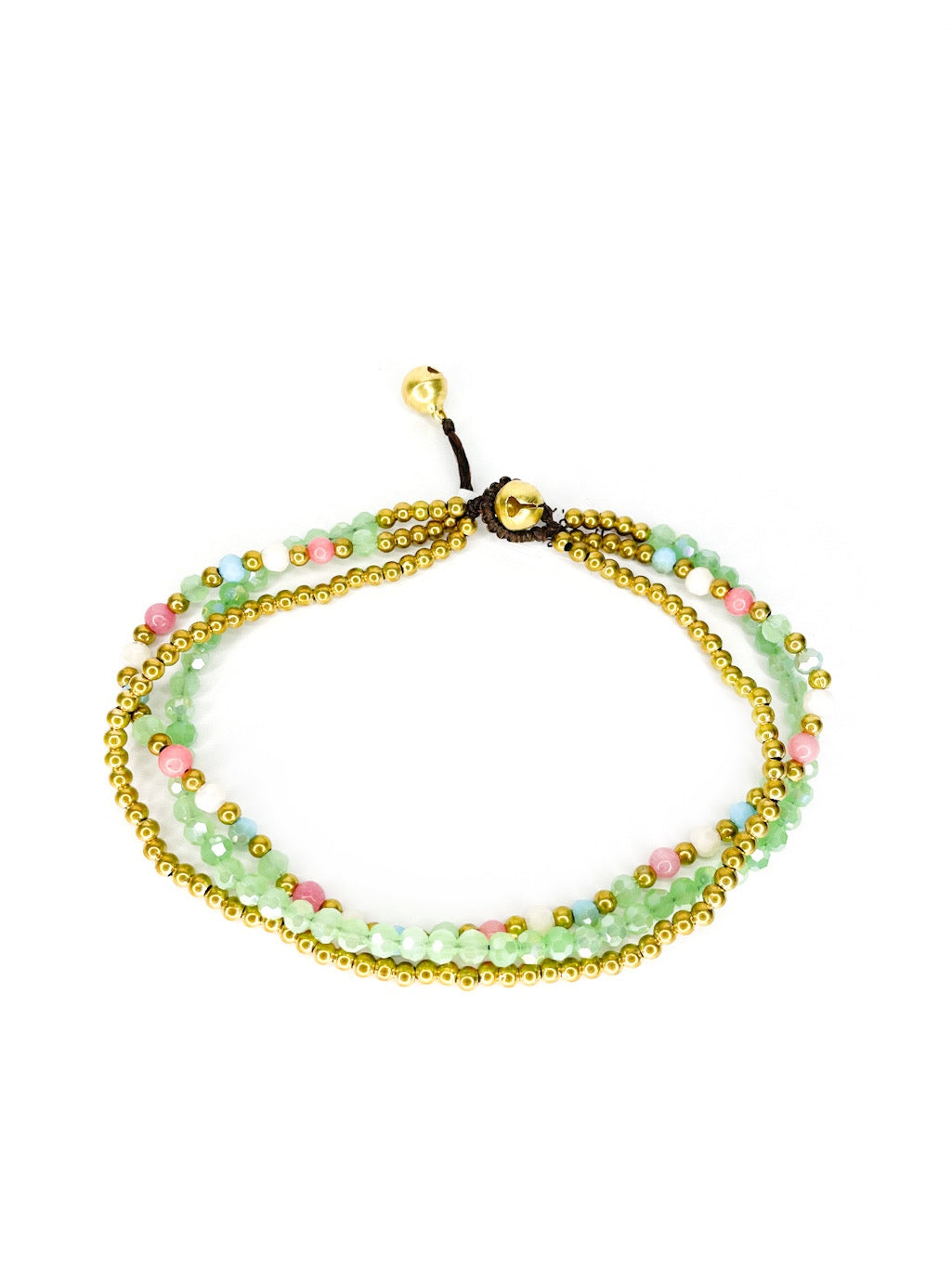 Three strand stone and brass beaded anklet - various colours