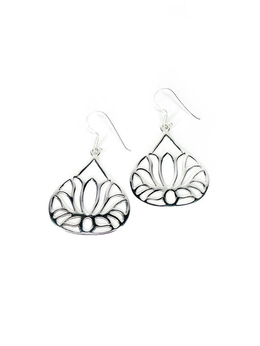 Lotus flower silver earrings